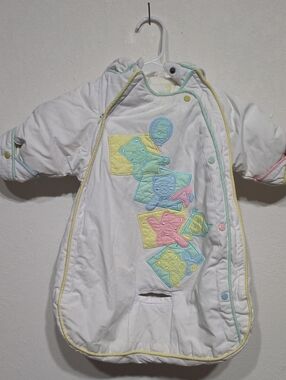 Vintage White Baby Sack with Pastel Bear Appliqués and Zip Closure